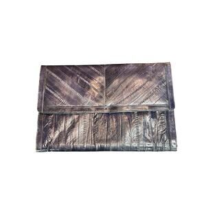 Vintage Eel Skin- Black- Fold Clutch- some wear- retro- 12x8 in inner pockets